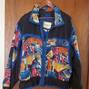 Joseph Tartaglia Vintage Black and Blue Windbreaker with Retro Graphic Design